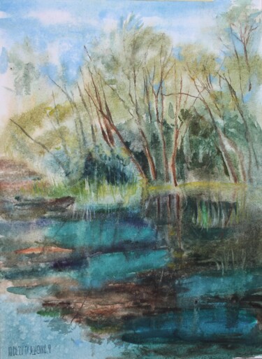 Painting titled "rystal lake" by Tatiana Gliadchenko, Original Artwork, Watercolor