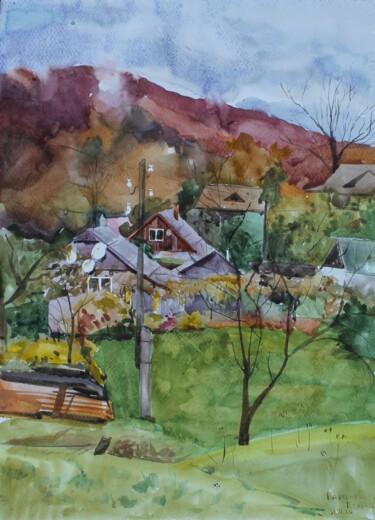 Schilderij getiteld "Countryside" door Tatiana Gliadchenko, Origineel Kunstwerk, Aquarel