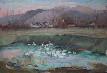 Pintura titulada "Swan lake" por Tatiana Gliadchenko, Obra de arte original, Oleo
