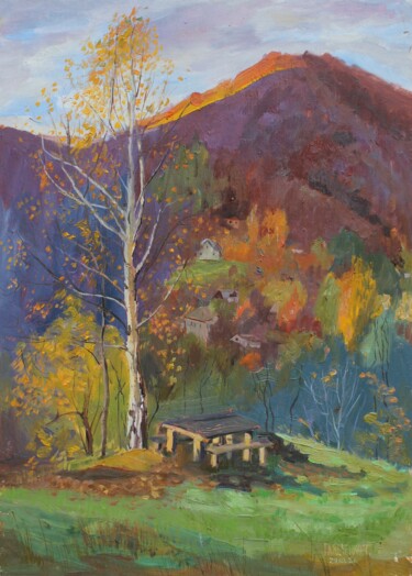 Peinture intitulée "In autumn sunset" par Tatiana Gliadchenko, Œuvre d'art originale, Huile