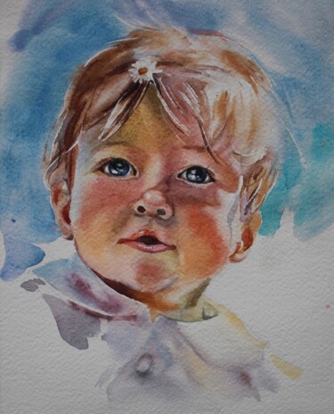 Painting titled "Baby" by Tatiana Gliadchenko, Original Artwork, Watercolor Mounted on Glass