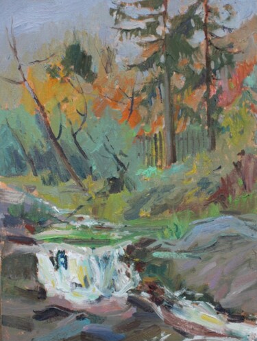 Painting titled "Waterfall" by Tatiana Gliadchenko, Original Artwork, Oil