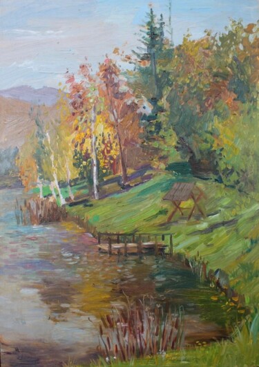 Ζωγραφική με τίτλο "The lake" από Татьяна Глядченко, Αυθεντικά έργα τέχνης, Λάδι