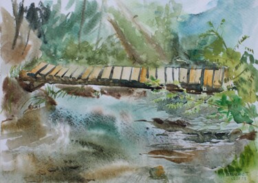 Painting titled "Bridge" by Tatiana Gliadchenko, Original Artwork, Watercolor