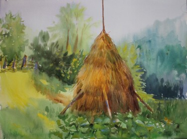 Painting titled "Haystack" by Tatiana Gliadchenko, Original Artwork, Watercolor