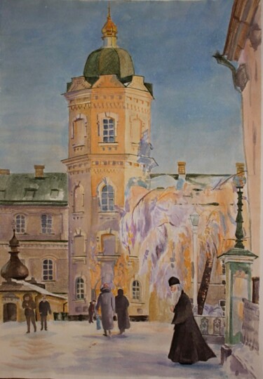 Pintura intitulada "Pochaiv Lavra" por Tatiana Gliadchenko, Obras de arte originais, Aquarela