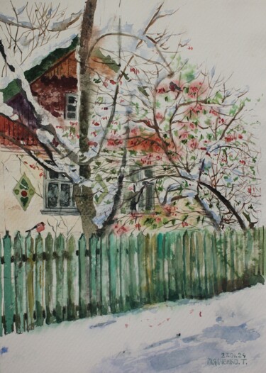 Malerei mit dem Titel "Guelder rose" von Tatiana Gliadchenko, Original-Kunstwerk, Aquarell