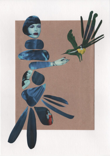 Collages titulada "The Blue Bird" por Tatiana Lazdovskaia, Obra de arte original, Collages