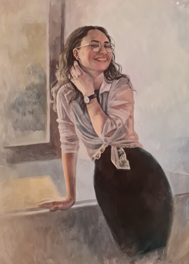 Peinture intitulée "портрет Анны" par Tat Ana Maksimova, Œuvre d'art originale, Tempera Monté sur Carton