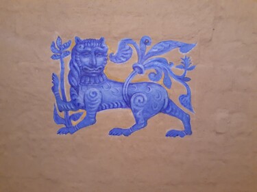 Dessin intitulée "Синий лев (идущий)" par Tat Ana Paola, Œuvre d'art originale, Tempera