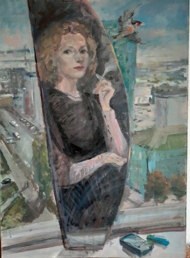 Painting titled "Эскиз к автопортрету" by Tat Ana Paola, Original Artwork, Tempera