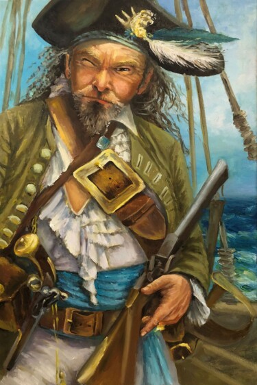 Painting titled "Пират" by Tatiana Rykova (Rosa), Original Artwork, Oil