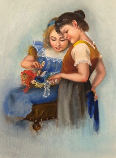 Painting titled "Девочки занимающиес…" by Tatiana Rykova (Rosa), Original Artwork, Oil