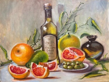 Картина под названием "Натюрморт с фруктами" - Татьяна Рыкова (Rosa), Подлинное произведение искусства, Масло