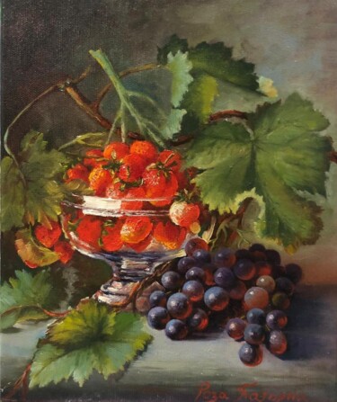 Painting titled "Натюрморт с клубник…" by Tatiana Rykova (Rosa), Original Artwork, Oil