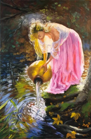 Pintura intitulada "Девушка у пруда" por Tatiana Rykova (Rosa), Obras de arte originais, Óleo
