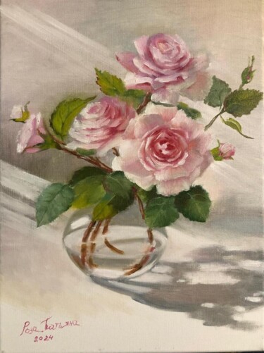 Painting titled "Розы в вазе" by Tatiana Rykova (Rosa), Original Artwork, Oil