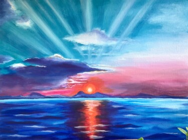 Картина под названием "Закат на море" - Татьяна Семенова, Подлинное произведение искусства, Масло