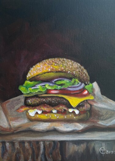 Painting titled "Бургер" by Tatiana Semenova, Original Artwork, Acrylic