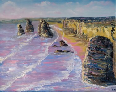 Painting titled "Sea Coast Painting…" by Tatiana Sorochan, Original Artwork, Oil