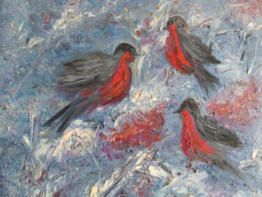 Ζωγραφική με τίτλο "Birds bullfinches p…" από Татьяна Сорочан, Αυθεντικά έργα τέχνης, Λάδι