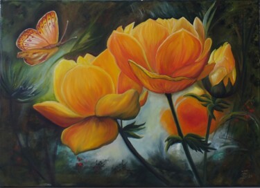 Painting titled "yellow flowers oil…" by Tatiana Sorochan, Original Artwork, Oil