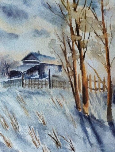 Картина под названием "Утро на заднем дворе" - Татьяна Токарева, Подлинное произведение искусства, Акварель