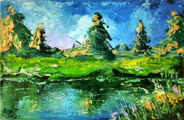 Картина под названием "Пейзаж с речкой" - Татьяна Веревка, Подлинное произведение искусства, Масло