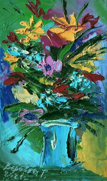 Painting titled "Bouguet de fleurs" by Tatiana Verevka, Original Artwork, Oil