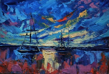 Painting titled "Яхты в море" by Tatiana Verevka, Original Artwork, Oil