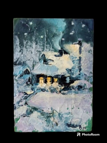 Картина под названием "Зимний вечер" - Татьяна Веревка, Подлинное произведение искусства, Масло