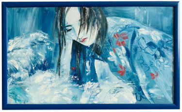 Schilderij getiteld "Japanese Women Oil…" door Tatyana Ustyantseva, Origineel Kunstwerk, Olie Gemonteerd op Frame voor houte…