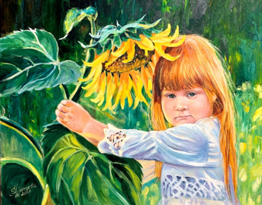 Картина под названием "Girl Oil Painting R…" - Tatyana Ustyantseva, Подлинное произведение искусства, Масло