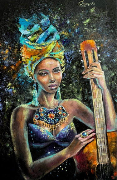 Картина под названием "African Woman Portr…" - Tatyana Ustyantseva, Подлинное произведение искусства, Масло