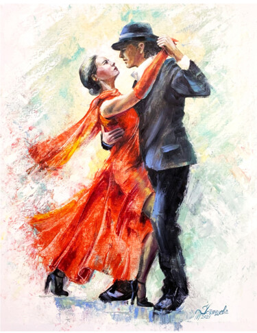 Malerei mit dem Titel "Tango Oil Painting…" von Tatyana Ustyantseva, Original-Kunstwerk, Öl