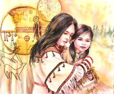 Картина под названием "Native Americans Pa…" - Tatyana Ustyantseva, Подлинное произведение искусства, Акрил