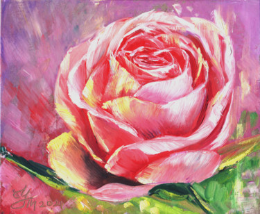 Painting titled "Rose Painting Rose…" by Tatyana Ustyantseva, Original Artwork, Oil