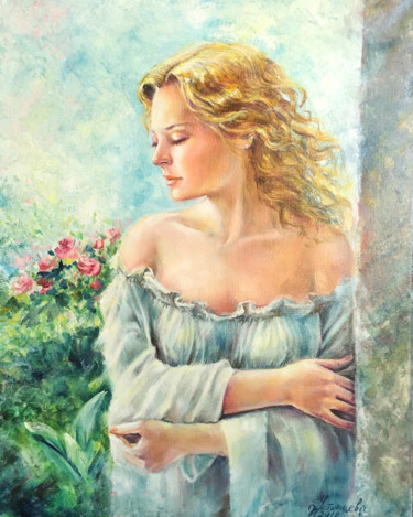 Malerei mit dem Titel "Beautiful Woman Oil…" von Tatyana Ustyantseva, Original-Kunstwerk, Öl
