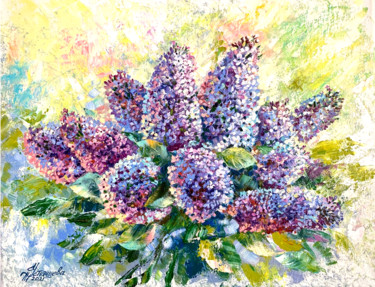 Schilderij getiteld "Fragrant lilac Lila…" door Tatyana Ustyantseva, Origineel Kunstwerk, Olie