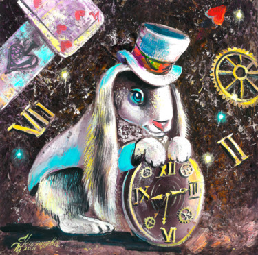 Peinture intitulée "Rabbit in Wonderlan…" par Tatyana Ustyantseva, Œuvre d'art originale, Huile