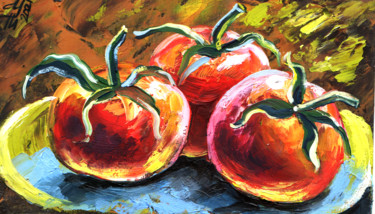 Malerei mit dem Titel "3 tomatoes" von Tatyana Ustyantseva, Original-Kunstwerk, Öl