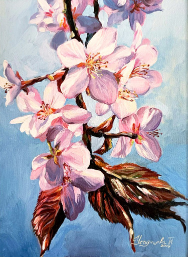 Painting titled "Pink Flowers Oil Pa…" by Tatyana Ustyantseva, Original Artwork, Oil