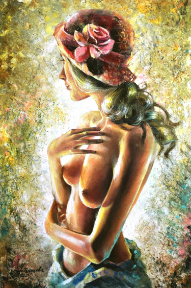 Painting titled "Softness Nude Woman…" by Tatyana Ustyantseva, Original Artwork, Oil