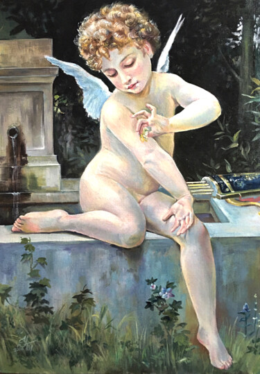 Schilderij getiteld "Angel Oil Painting" door Tatyana Ustyantseva, Origineel Kunstwerk, Olie