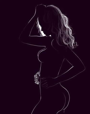 Artes digitais intitulada "Woman one line draw…" por Tatyana Ustyantseva, Obras de arte originais, Pintura digital