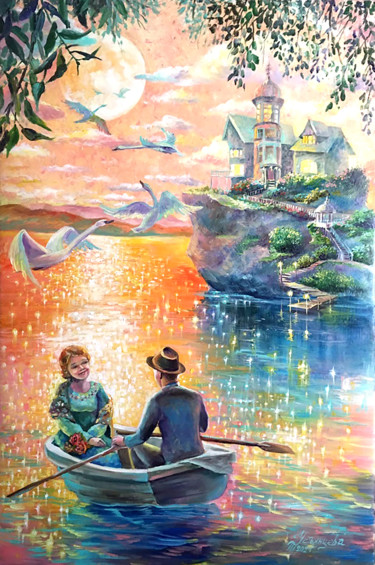 Pittura intitolato "Floating among the…" da Tatyana Ustyantseva, Opera d'arte originale, Olio