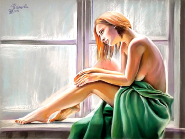 Pittura intitolato "La fille à la fenêt…" da Tatyana Ustyantseva, Opera d'arte originale, Pastello