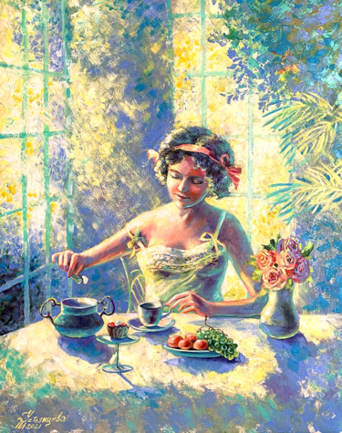 Картина под названием "Sunny morning oil p…" - Tatyana Ustyantseva, Подлинное произведение искусства, Масло