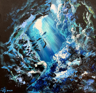 Peinture intitulée ""Depth" Ocean Oil P…" par Tatyana Ustyantseva, Œuvre d'art originale, Huile