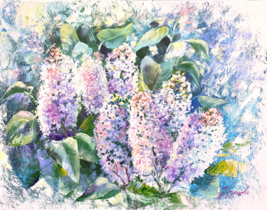 Peinture intitulée "Lilac Wall Art Flow…" par Tatyana Ustyantseva, Œuvre d'art originale, Huile